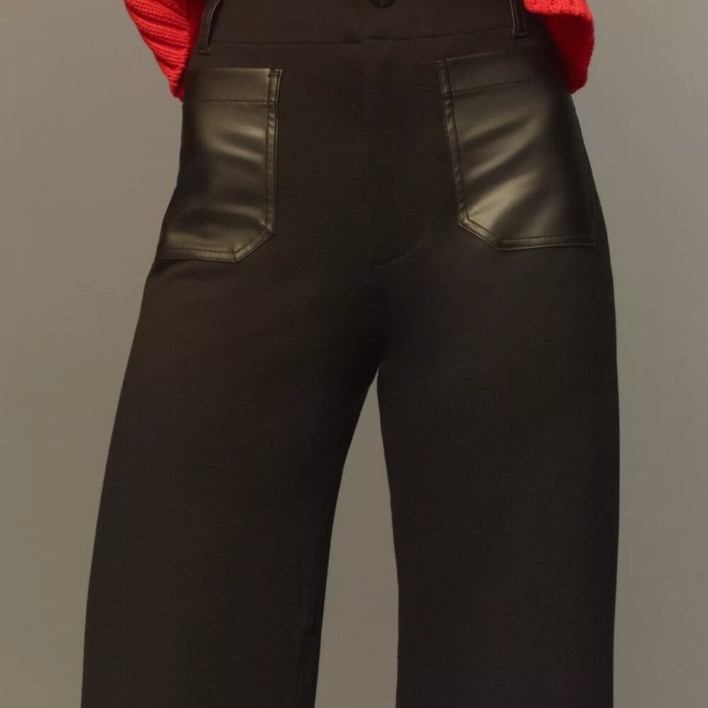 The Colette Cropped Wide-Leg Pants by Maeve: Merrick White Faux-Leather Pocket E - Picture 4 of 15